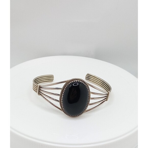 Sterling & Black Onyx Pat Yazzie Navajo Cuff Bracelet - Picture 2 of 7